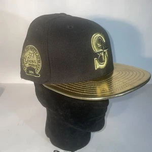 Seattle Mariners ⚾ New Era 59FIFTY Fitted Hat Gold Badge / Black- SIZE 7 1/2 59 - Picture 1 of 6