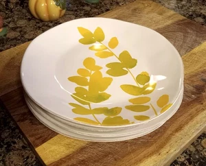 SET of (4) Crate & Barrel MARIN Floral 8.25" Salad Plates Yellow Leaves Portugal - Picture 1 of 3