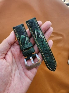 Size 24/22mm Green Ostrich Leather Skin Watch Strap Band ( can change size) - Picture 1 of 8