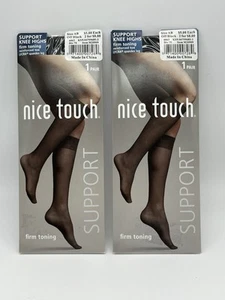 NEW Nice Touch Women's Firm Toning Support Knee Highs (2 Pack) Size AB Off Black - Picture 1 of 3