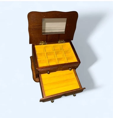 Vintage Wooden Jewellery Box with Mirror Chest of Drawers Design - Image 1 of 4