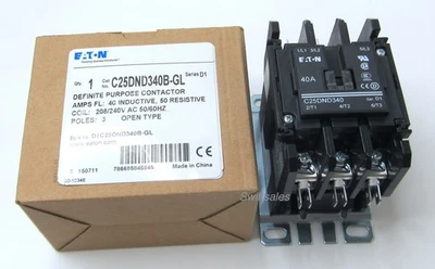 Eaton C25DND340B-GL 3-Pole 40-Amp 208/240V AC Coil Definite Purpose Contactor - Image 1 of 4
