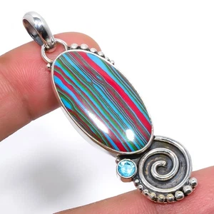 Rainbow Calsilica Silver Plated Chakra Pendant 2.34" M2219, Christmas Gift - Picture 1 of 3