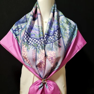 RARE VINTAGE HERMES Silk Scarf "Giverny" Carre 90 by Laurence Bourthoumieux - Image 1 of 4