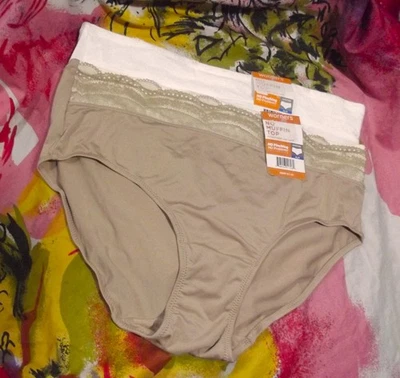 2 NEW WARNERS RU7401P TA  NO MUFFIN TOP WITH LACE MF HIPSTER PANTIES XL/8 - Image 1 of 2