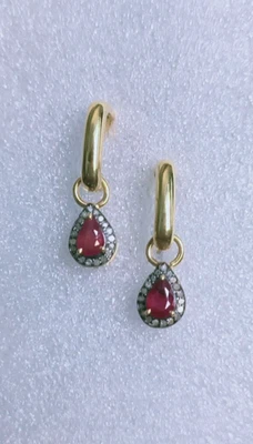 Orecchini pendenti a goccia di rubino in argento sterling 925 placcato oro... - Immagine 1 di 4