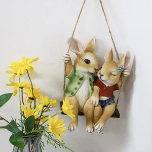 Resin Bunny Statue Pendant Cartoon Miniatures Figurine Tree - Picture 1 of 11
