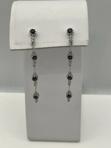14K White Gold Sapphire & Diamond Dangle Earrings - Picture 1 of 7