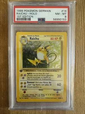 Pokemon Raichu 1999 German Base Set 1st Edition Holo 14/102 PSA 8 - Image 1 of 2