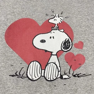 Snoopy Woodstock Gray Large Sweatshirt Charlie Brown Peanuts Heart Valentine Day - Picture 1 of 6
