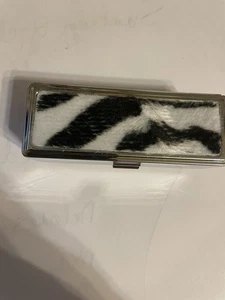 Retro Kunstfell s/w Zebra Silber Lippenstift Etui mit Spiegel - Bild 1 von 2