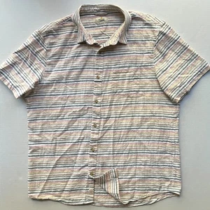 Marine Layer Shirt Mens Large Beige Striped SS Button Down Preppy 100% Cotton - Picture 1 of 7
