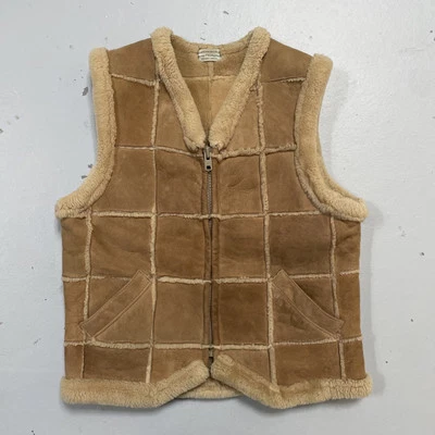 Vintage Norm Thompson Suede Leather Wool Shearling Lined Quilted Zip Vest M - Image 1 of 4