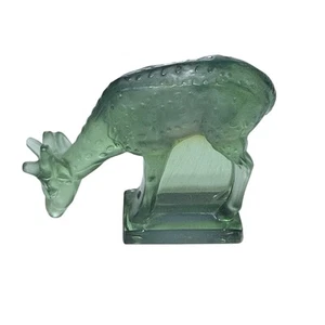 Lalique France Frosted Green Glass Deer Figurine Signed Grazing Doe 2.5” - Picture 1 of 6