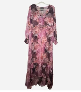 Johnny Was Carina Seide Blumen Rüschen Stufen Maxikleid mit Slip L Neu mit Etikett $ 445 - Bild 1 von 1