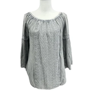Solitaire Damen M grau Boho Bluse Glockenärmel bestickt Hippie Lagenlook - Bild 1 von 9