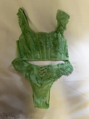 Victoria’s Secret dream angels clueless Green Lace Lingerie corset bra thong Set - Image 1 of 4