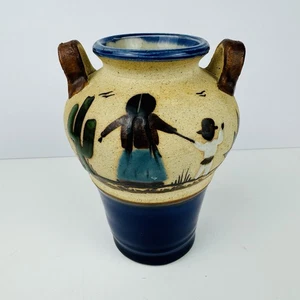 Tonala Mexican Pottery Sandstone Handle Vase Woman Child Mexico Mother Cactus - Picture 1 of 10