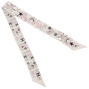Foulard ruban bandeau cheveux icône Chanel 100 soie ivoire x rose x noir femme t 2024 - Photo 1 sur 10