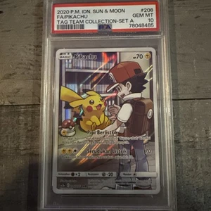 Pokemon Sun & Moon Tag Team Indonesian #206 Pikachu PSA 10 - Picture 1 of 2