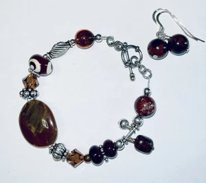 Sterling Silber Swarovski Stein Armband & Ohrring Set-braun Derby OOAK - Bild 1 von 7