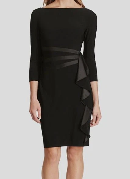 American Living Women's Black Satin Ruffle Sheath Dress Size 16 - Image 1 of 1