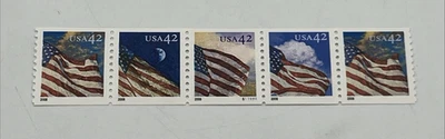 2008 42 Cent Flag Plate Number Coil Strip of 5 #S11111 Scott #4228-4231 - Image 1 of 4
