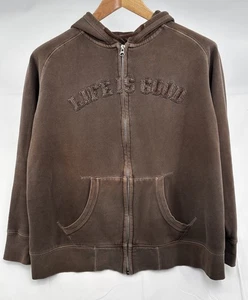 Life is Good Sweatshirt Womens Brown Hoodie Full Zip Spellout Logo XL Pockets - Picture 1 of 7