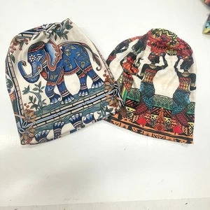 2 African Inspired Ladies & Blue Elephant Winter Hat Soft & Warm One Size B - Picture 1 of 6