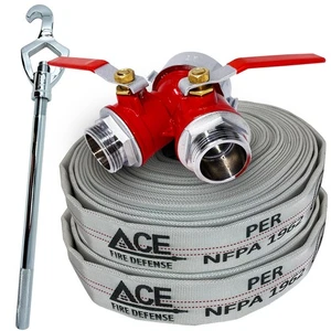 Ace Fire Defense Brass Gated WYE Valve Bundle–2× 75 ft NFPA 1962 Fire Hoses - Picture 1 of 6