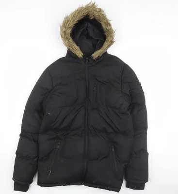 Brave Soul Boys Black Puffer Jacket, Size 13, Hooded, Winter Warm - Image 1 of 4