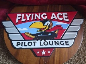 Open Road Brands Flying Ace Pilot Lounge Embossed Metal Sign - Very Good - Picture 1 of 4