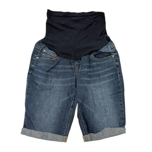 Bermudas de maternidad azul índigo azul demim pantalones cortos de jean banda elástica con puños talla M - Imagen 1 de 7