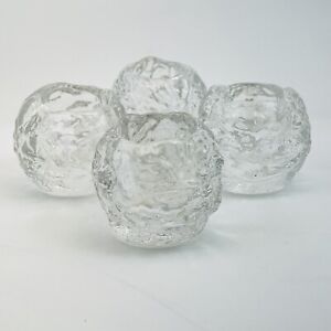 4 Kosta Boda Small Crystal Art Glass Snowball Tea Light Votive Candle Holders