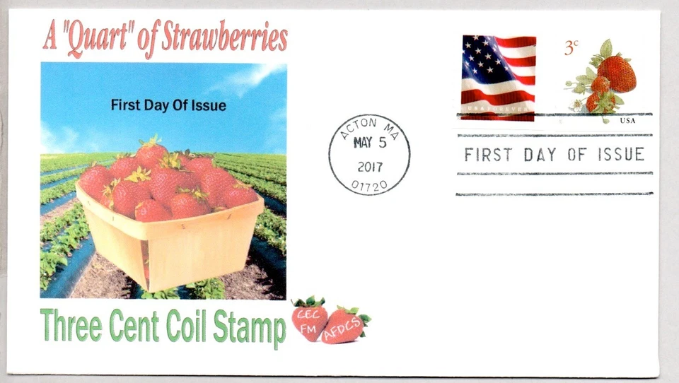 #5201 A QUART OF STRAWBERRIES 3 CENT COIL STAMP FIRST DAY ISSUE, AFDCS FDC - Image 1 of 1