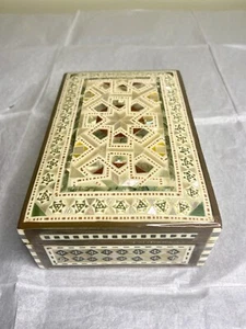 Vintage Ägyptische Intarsien Perlmutt Holz Schmuck Schmuckschatulle - Bild 1 von 12