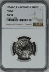 DÄNEMARK 2 Kronen 1990 NGC MS66 Fehleretikett BEWEISEN TEST STRIKE - Bild 1 von 5