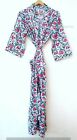 Indian Floral Maxi White Print Cotton gown Lingerie Beach Cover up Kimono Dress
