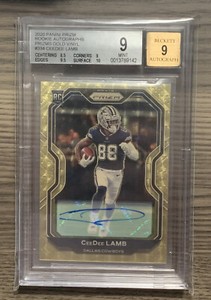 2020 NFL Panini Prizm CeeDee Lamb Rookie GOLD VINYL #4/5 Cowboys BGS 9 Auto 9