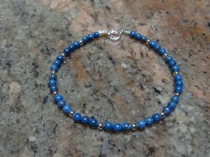 Sterling Silver 925 Denim Lapis Bangle Bracelet 8" - Picture 1 of 1