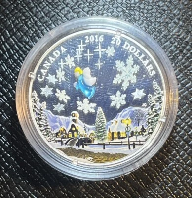 1 Oz Silver Coin 2016 $20 Canada Murano Italy Venetian Glass My Angel Christmas - Image 1 of 4
