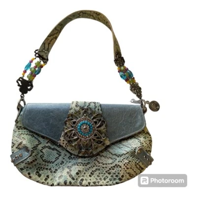 Leatherock Blue Snake Leather  Turquoise Color Blue Shoulder Beaded Bag - Image 1 of 4