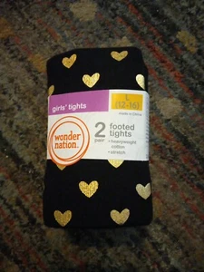 Wonder Nation Girls Footed Tights Stretch Large 12-16 Pack of 2 Black/Black - Picture 1 of 3