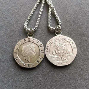 Elizabeth/Red Rose Under the Crown British Coin Pendant Vintage Coin Necklace20" - Picture 1 of 1
