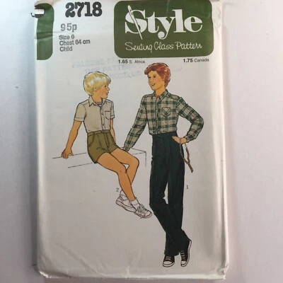 Style 2718 Boys Child Shirt Shorts Trousers Retro Pockets New Uncut Pattern - Image 1 of 4