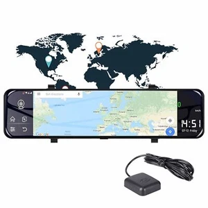1080P Car DVR Video Recorder 12" Car GPS Media Rearview Mirror Dash Cam Recorder - Picture 1 of 13