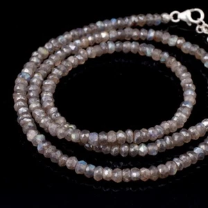 Blue Flash Labradorite Faceted Rondelle 3-4MM Beads 18" Beautiful Woman Necklace - Picture 1 of 10