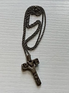 Vintage Silver Tone 1.5” Cross Necklace “I LOVE YOU” Spelled Out In Cross Christ - Picture 1 of 4