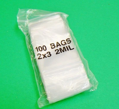 Zip Seal Lock Bag 2x3 Clear 2 Mil Resealabe Zip Slide Baggies Poly 2" x 3" 100Pc - Image 1 of 3