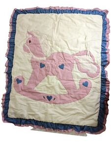Vintage Pink Rocking Horse Baby Crib Comforter Blanket Quilt Handmade & Company